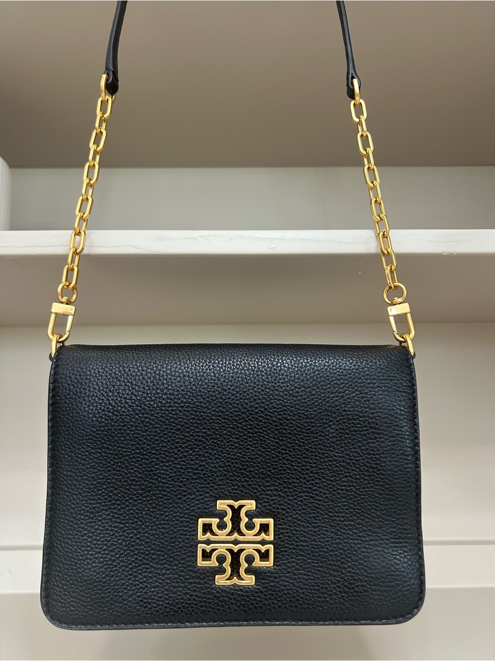 Authentic Tory Burch Britten Combo Crossbody Bag Purse Handbag Black Leather